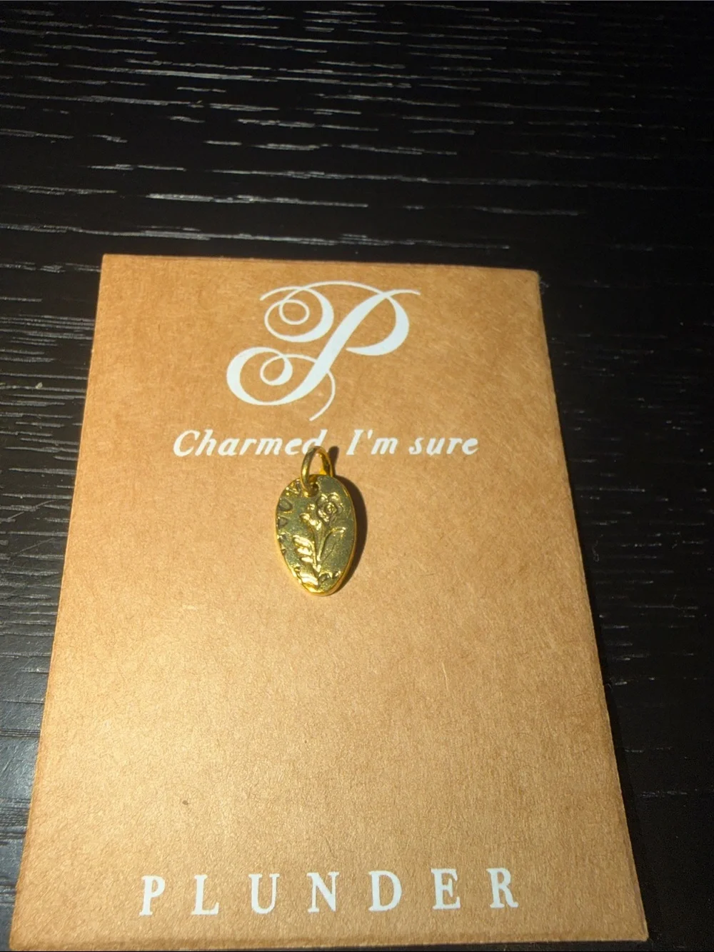 Plunder Gold tone Floral Oval Charm Pendant with Leaf Motif